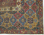 Carpet, Cotton (warp and weft), wool (pile); asymmetrically knotted pile 