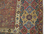 Carpet, Cotton (warp and weft), wool (pile); asymmetrically knotted pile 