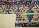 Fragments of a Carpet with Lattice and Blossom Pattern, Silk (warp and weft), pashmina wool (pile); asymmetrically knotted pile