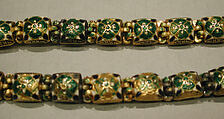 Nine-Gem (Navaratna) Talismanic Bracelet, One of a Pair, Gold, enamel; inset with emeralds, turquoise, garnets, sapphires, diamonds, agate, coral, pearls, and topaz