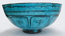 Bowl, Stonepaste; painted in black under turquoise glaze, incised (Kubachi ware)