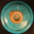 Dish, Stonepaste; painted in black under a turquoise glaze, incised (Kubachi ware)