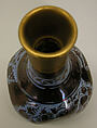 Bottle, Stonepaste; luster-painted on opaque blue glaze under transparent colorless glaze; gilt copper