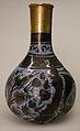 Bottle, Stonepaste; luster-painted on opaque blue glaze under transparent colorless glaze; gilt copper