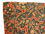 Blue-ground Carpet Fragment with Scrolling Floral Vines, Cotton (warp), wool (weft and pile); asymmetrically knotted pile
