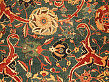 Blue-ground Carpet Fragment with Scrolling Floral Vines, Cotton (warp), wool (weft and pile); asymmetrically knotted pile