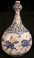Bottle with Running Quadrupeds, Stonepaste; painted in blue under transparent glaze