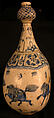 Bottle with Running Quadrupeds, Stonepaste; painted in blue under transparent glaze