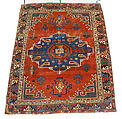 Tribal Carpet with Medallion Design, Wool (warp, weft, and pile); symmetrically knotted pile
