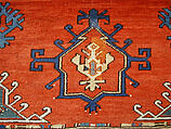 Tribal Carpet with Medallion Design, Wool (warp, weft, and pile); symmetrically knotted pile