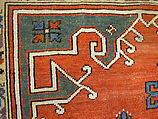 Tribal Carpet with Medallion Design, Wool (warp, weft, and pile); symmetrically knotted pile