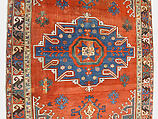 Tribal Carpet with Medallion Design, Wool (warp, weft, and pile); symmetrically knotted pile