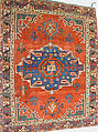 Tribal Carpet with Medallion Design, Wool (warp, weft, and pile); symmetrically knotted pile