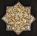 Tile, Stonepaste; glazed and luster-painted