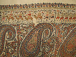Shawl, Wool; plain weave, appliquéd with embroidered panels