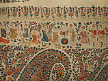 Shawl, Wool; plain weave, appliquéd with embroidered panels