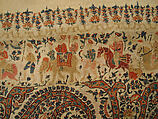 Shawl, Wool; plain weave, appliquéd with embroidered panels