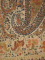 Shawl, Wool; plain weave, appliquéd with embroidered panels