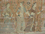 Kalamkari Hanging with Figures in an Architectural Setting, Cotton; plain weave, mordant-painted and dyed, resist-dyed