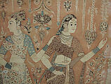 Kalamkari Hanging with Figures in an Architectural Setting, Cotton; plain weave, mordant-painted and dyed, resist-dyed