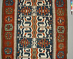 Carpet, Wool, cotton, and silver mtal wrapped thread