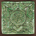 Green Tile with Star Design, Earthenware; molded decoration, monochrome glazed