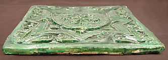 Green Tile with Star Design, Earthenware; molded decoration, monochrome glazed