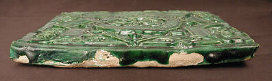 Green Tile with Star Design, Earthenware; molded decoration, monochrome glazed