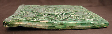 Green Tile with Star Design, Earthenware; molded decoration, monochrome glazed