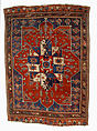 Tribal Carpet with Medallion Design, Wool (warp, weft and pile); symmetrically knotted pile