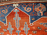 Tribal Carpet with Medallion Design, Wool (warp, weft and pile); symmetrically knotted pile