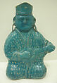 Bottle in the Form of a Lute Player, Stonepaste; molded, turquoise-glazed, partially gilded