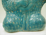 Bottle in the Form of a Lute Player, Stonepaste; molded, turquoise-glazed, partially gilded
