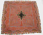 Shawl, Wool, silk; double interlocking twill tapestry weave, embroidered, pieced