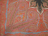 Shawl, Wool, silk; double interlocking twill tapestry weave, embroidered, pieced
