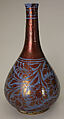 Bottle, Stonepaste; luster-painted on opaque blue glaze under transparent colorless glaze