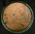 Lid, Earthenware; white slip-covered, carved decoration under a monochrome glaze (Garrus ware)