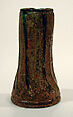 Beaker with Vertical Trails, Glass, greenish; blown, applied green ring foot and applied greenish and green decoration