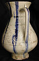 White Ewer with Blue Streaks, Stonepaste; molded, carved and pierced, painted under transparent glaze