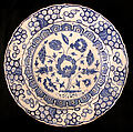 Footed Bowl with Lotuses, Earthenware; tin-enameled