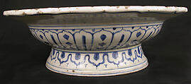 Footed Bowl with Lotuses, Earthenware; tin-enameled