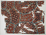Fragment of Textile with a Forested Landscape, Cotton, plain weave; printed or painted, mordant and resist dyed