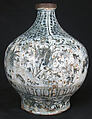 Bottle, Stonepaste; painted under transparent  glaze