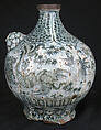Bottle, Stonepaste; painted under transparent  glaze