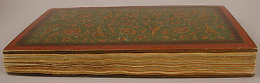 Miscellany of Prayers and Suras from a Qu'ran, Abu Talib al-Isfahani (Iranian), Miscellany: ink and opaque watercolor on embossed colored paper 
Binding: pasteboard, opaque watercolor, and gold under lacquer