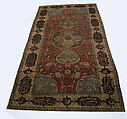 Carpet, Silk (warp and weft), wool (pile), metal wrapped thread; asymmetrical knotted pile, brocaded