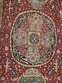 Carpet, Silk (warp and weft), wool (pile), metal wrapped thread; asymmetrical knotted pile, brocaded