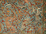 Carpet, Silk (warp and weft), wool (pile), metal wrapped thread; asymmetrical knotted pile, brocaded