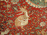Carpet, Silk (warp and weft), wool (pile), metal wrapped thread; asymmetrical knotted pile, brocaded