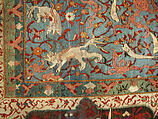 Carpet, Silk (warp and weft), wool (pile), metal wrapped thread; asymmetrical knotted pile, brocaded